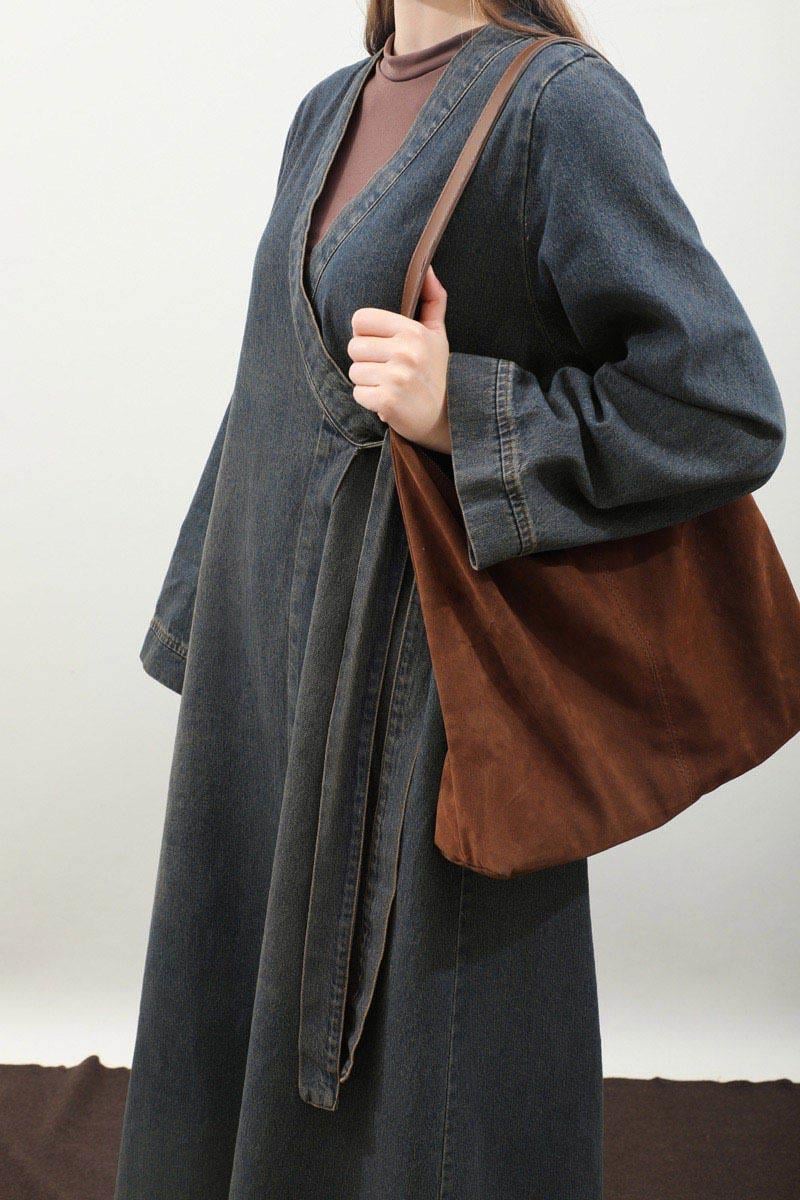 Kruvaze Denim Trençkot Koyu Mavi