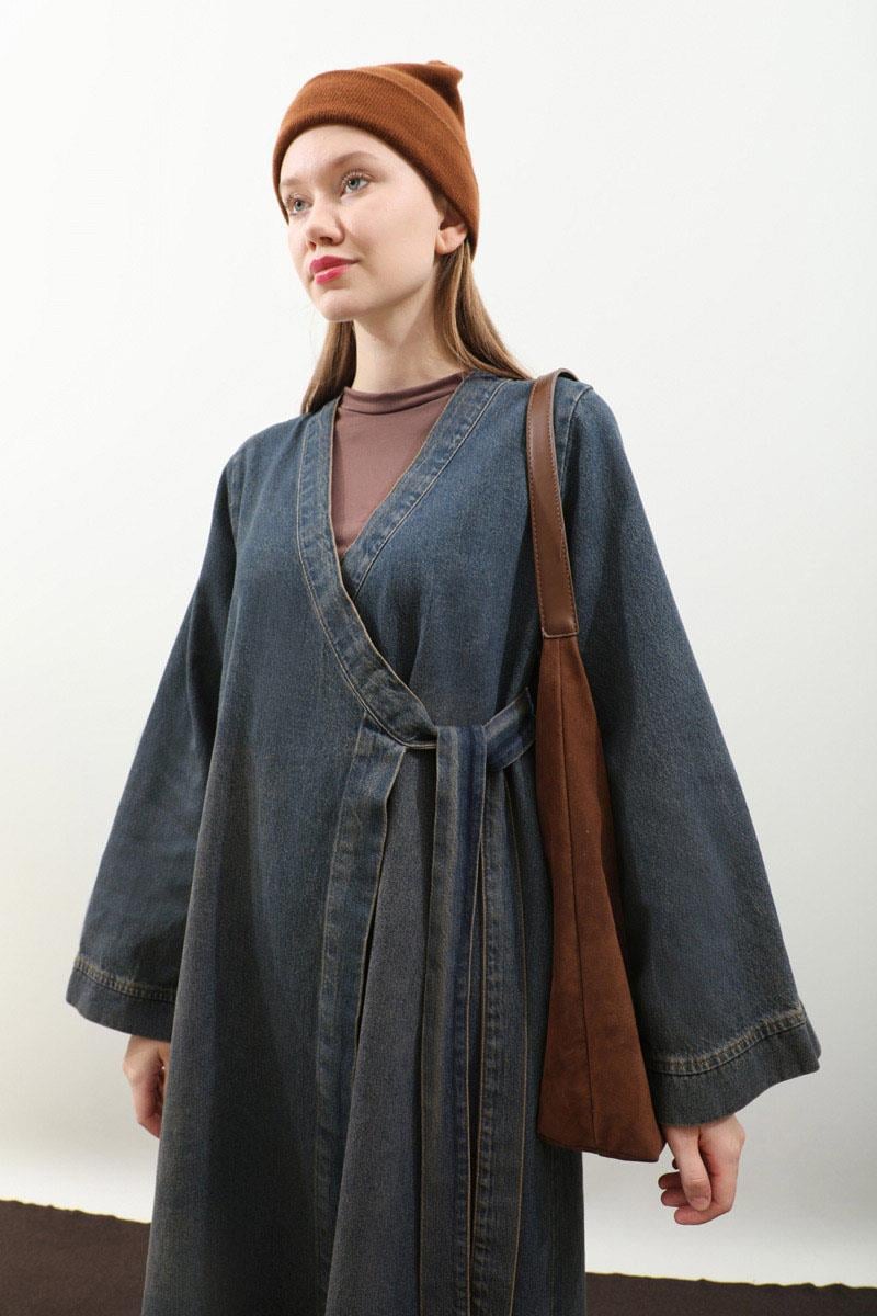 Kruvaze Denim Trençkot Koyu Mavi