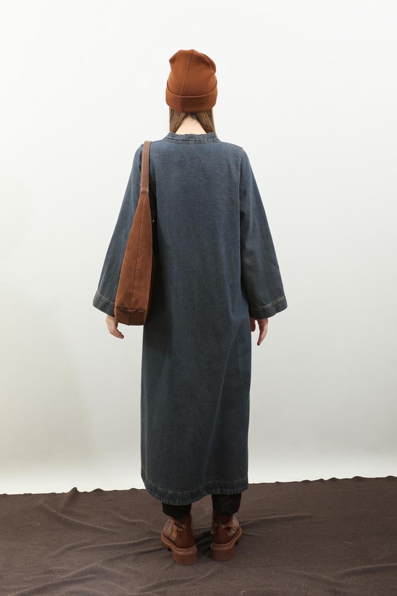 Kruvaze Denim Trençkot Koyu Mavi