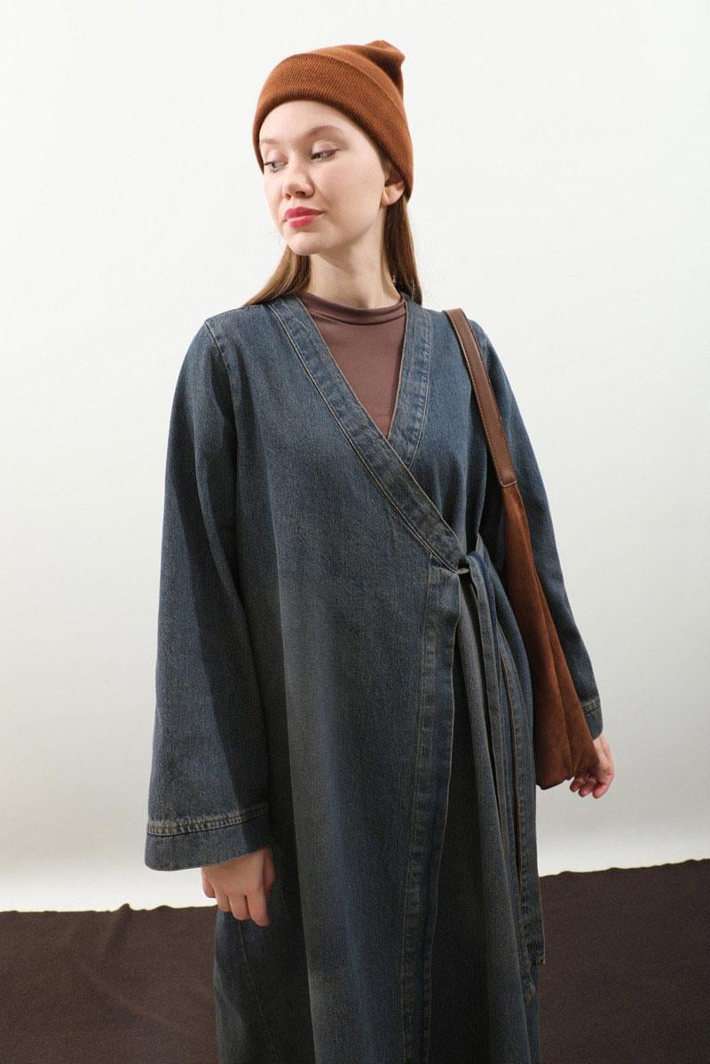 Kruvaze Denim Trençkot Koyu Mavi