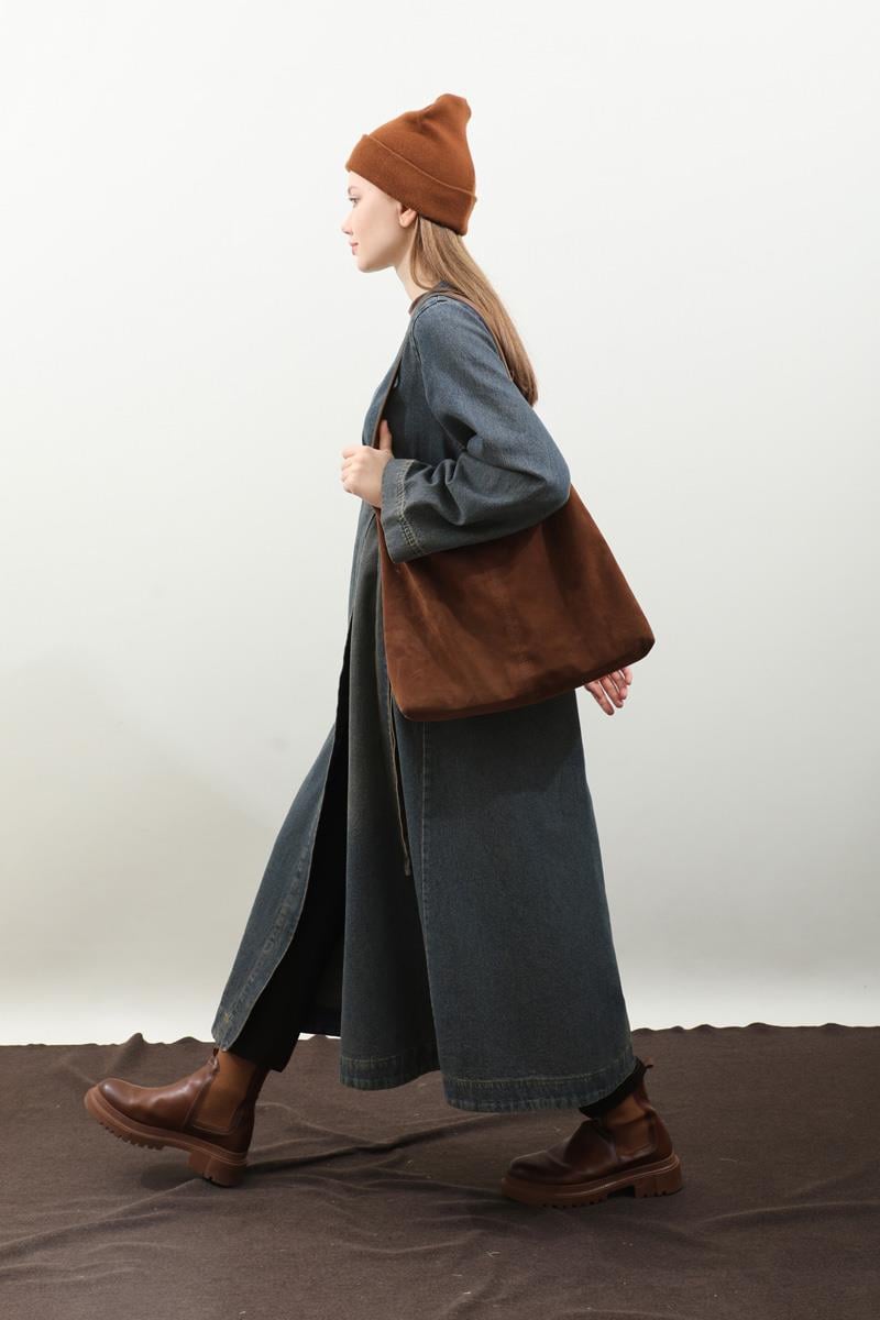 Kruvaze Denim Trençkot Koyu Mavi