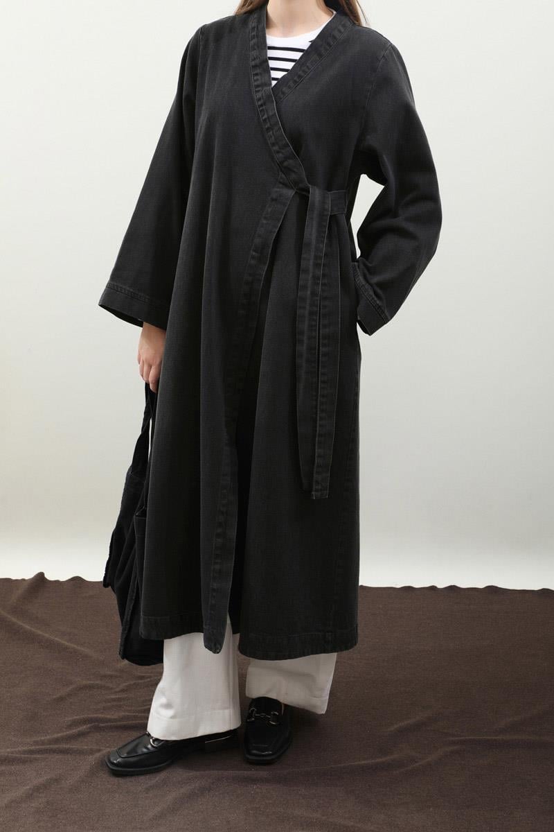 Kruvaze Denim Trençkot Siyah