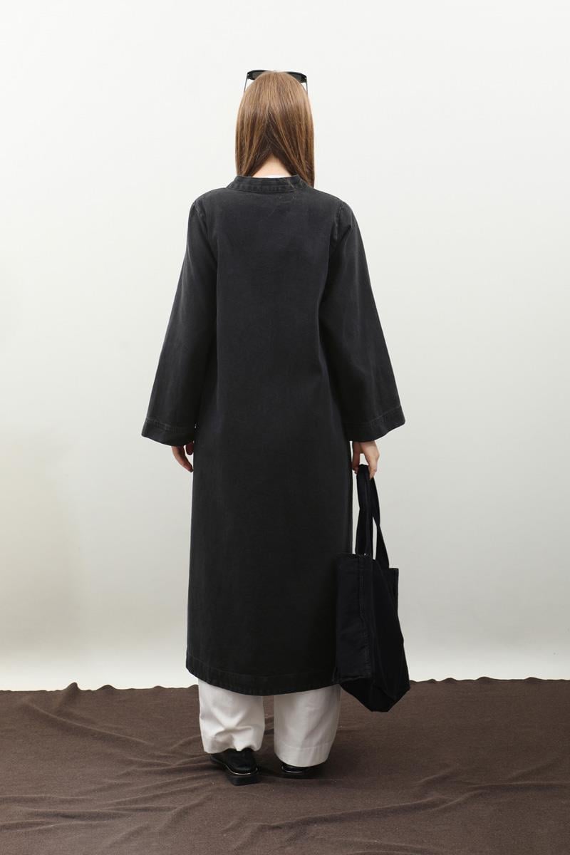 Kruvaze Denim Trençkot Siyah