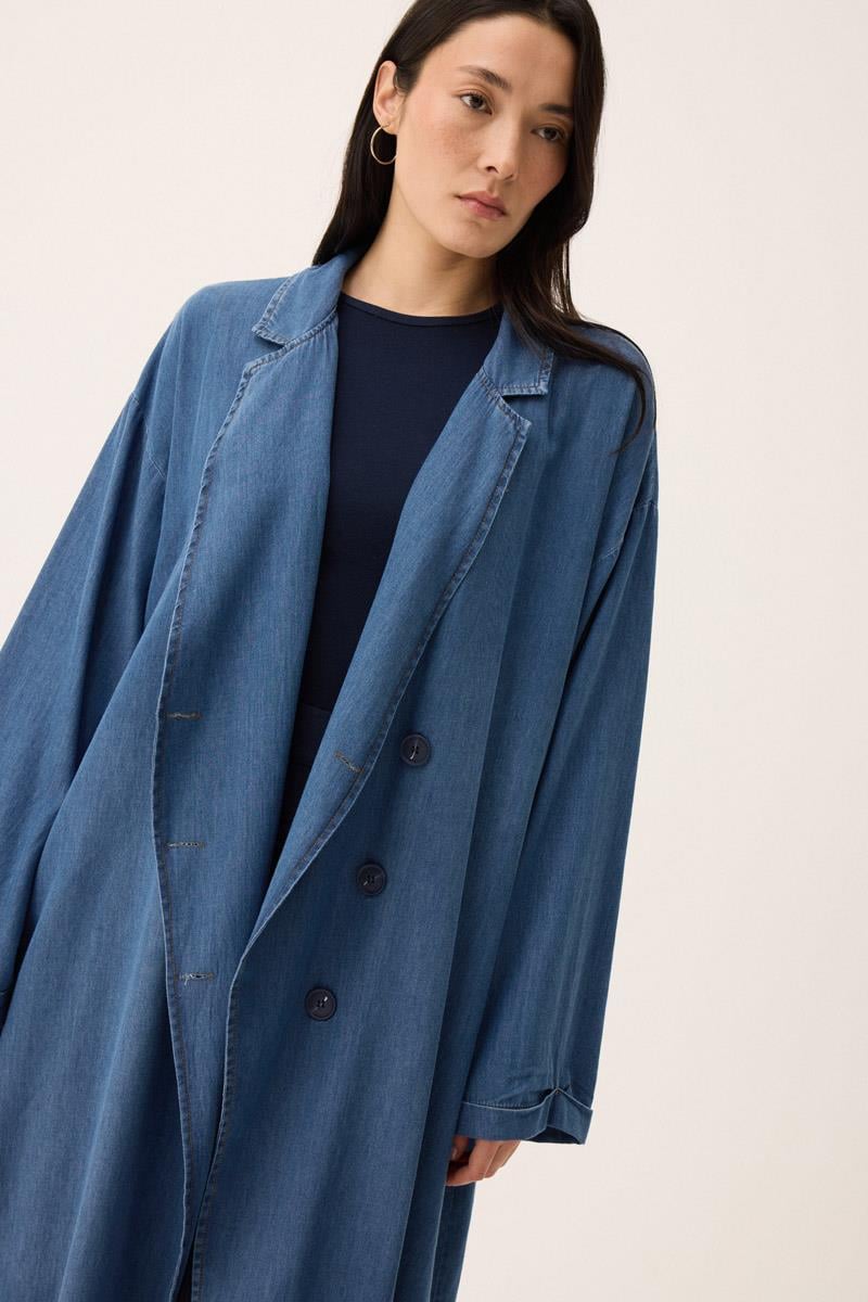 Kruvaze Düğmeli Denim Kap Açık Mavi