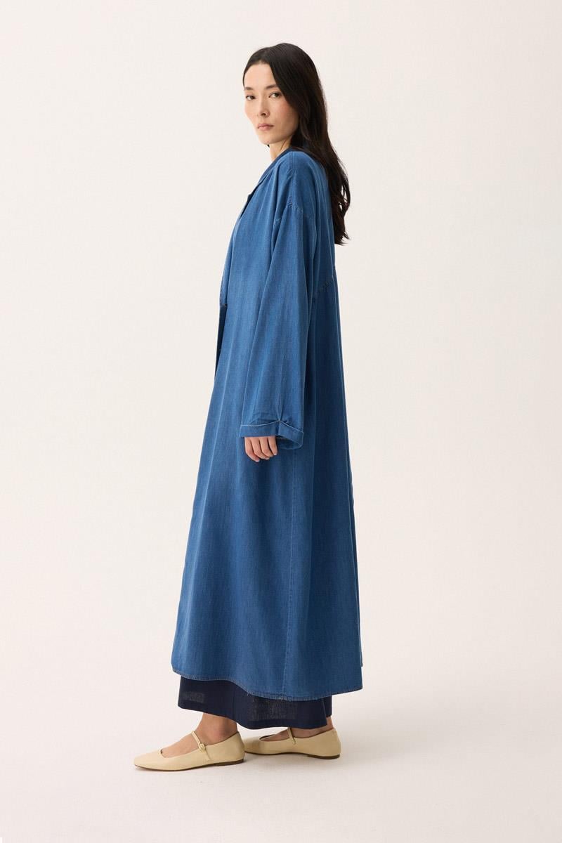 Kruvaze Düğmeli Denim Kap Açık Mavi