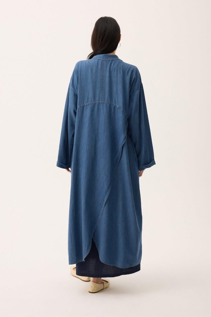 Kruvaze Düğmeli Denim Kap Açık Mavi