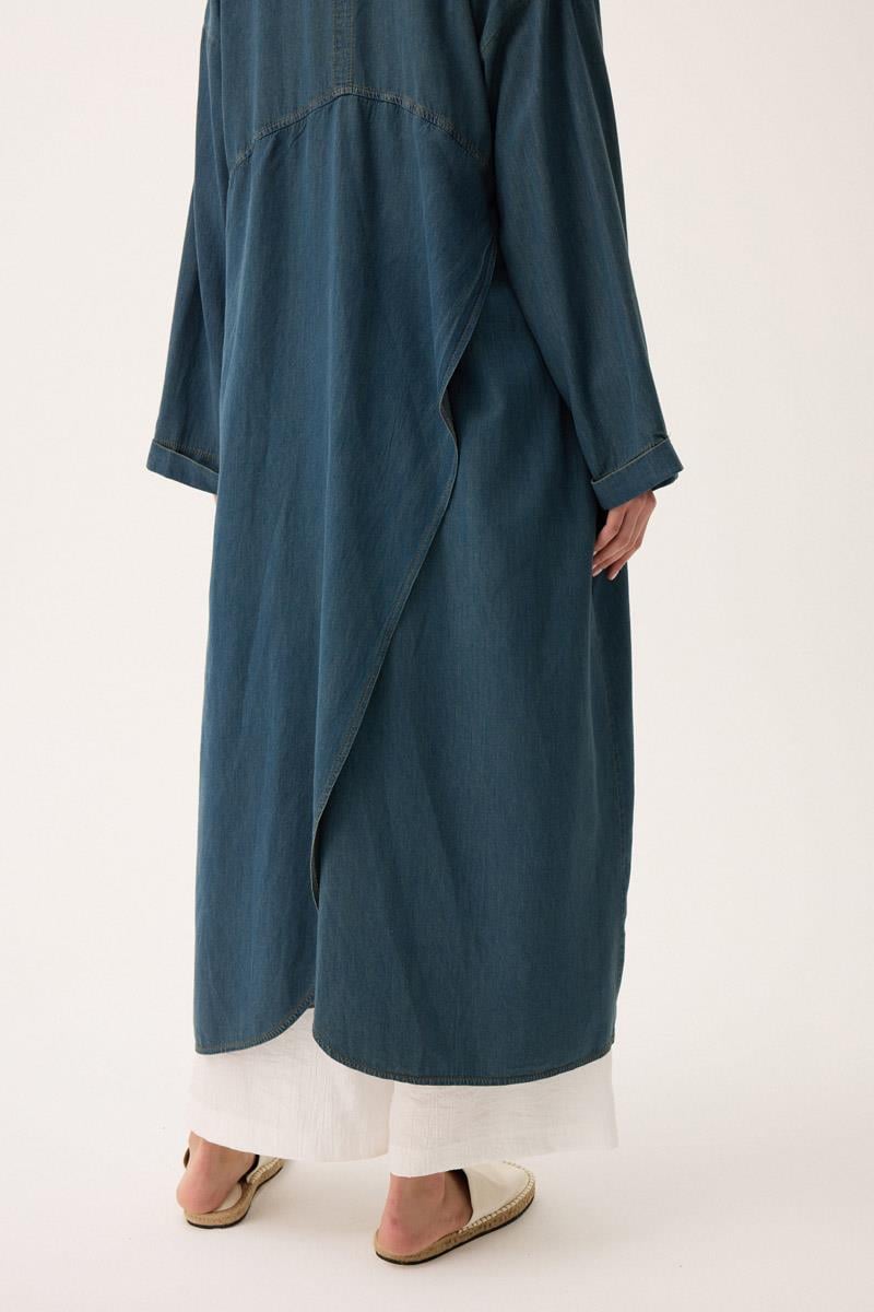 Kruvaze Düğmeli Denim Kap Koyu Mavi 