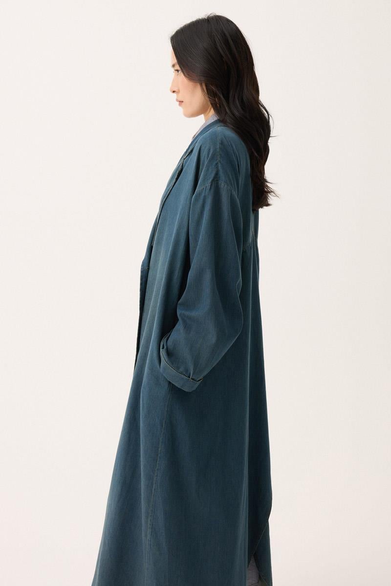 Kruvaze Düğmeli Denim Kap Koyu Mavi 