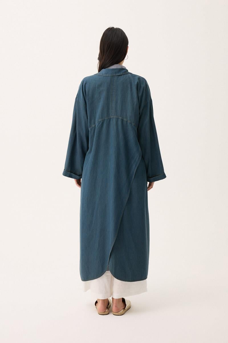 Kruvaze Düğmeli Denim Kap Koyu Mavi 