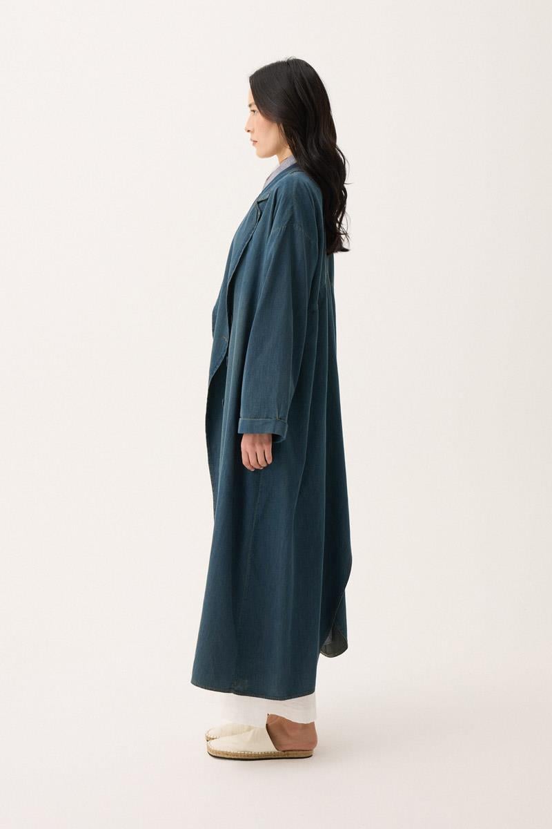 Kruvaze Düğmeli Denim Kap Koyu Mavi 