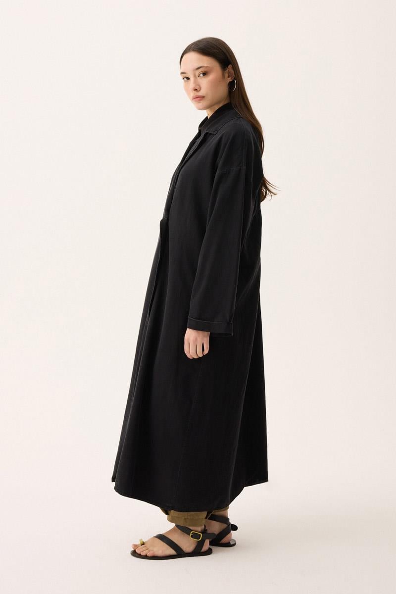 Kruvaze Düğmeli Denim Kap Siyah