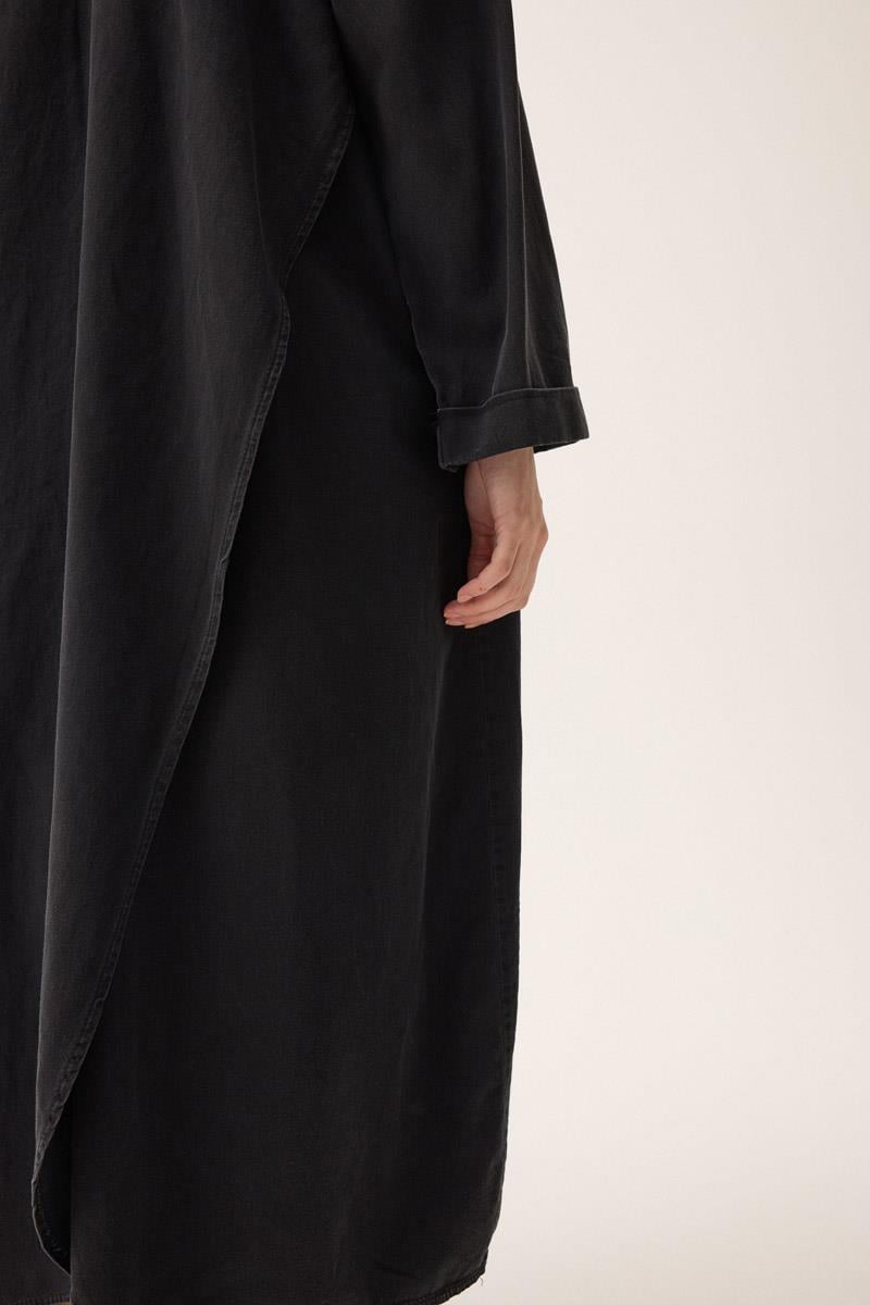 Kruvaze Düğmeli Denim Kap Siyah