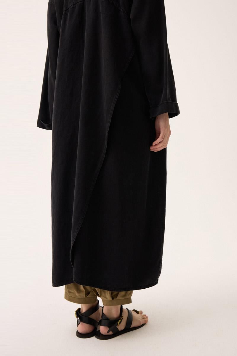 Kruvaze Düğmeli Denim Kap Siyah