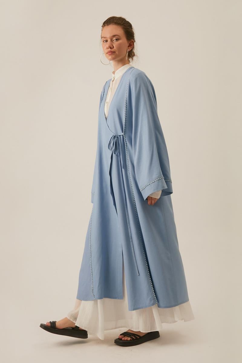 Kruvaze Keten Kimono Bebe Mavisi
