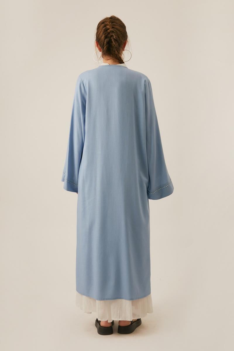 Kruvaze Keten Kimono Bebe Mavisi