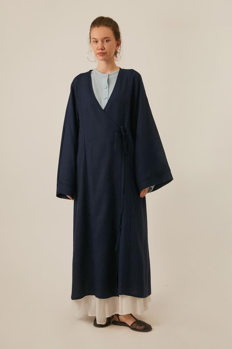 Kruvaze Keten Kimono Lacivert