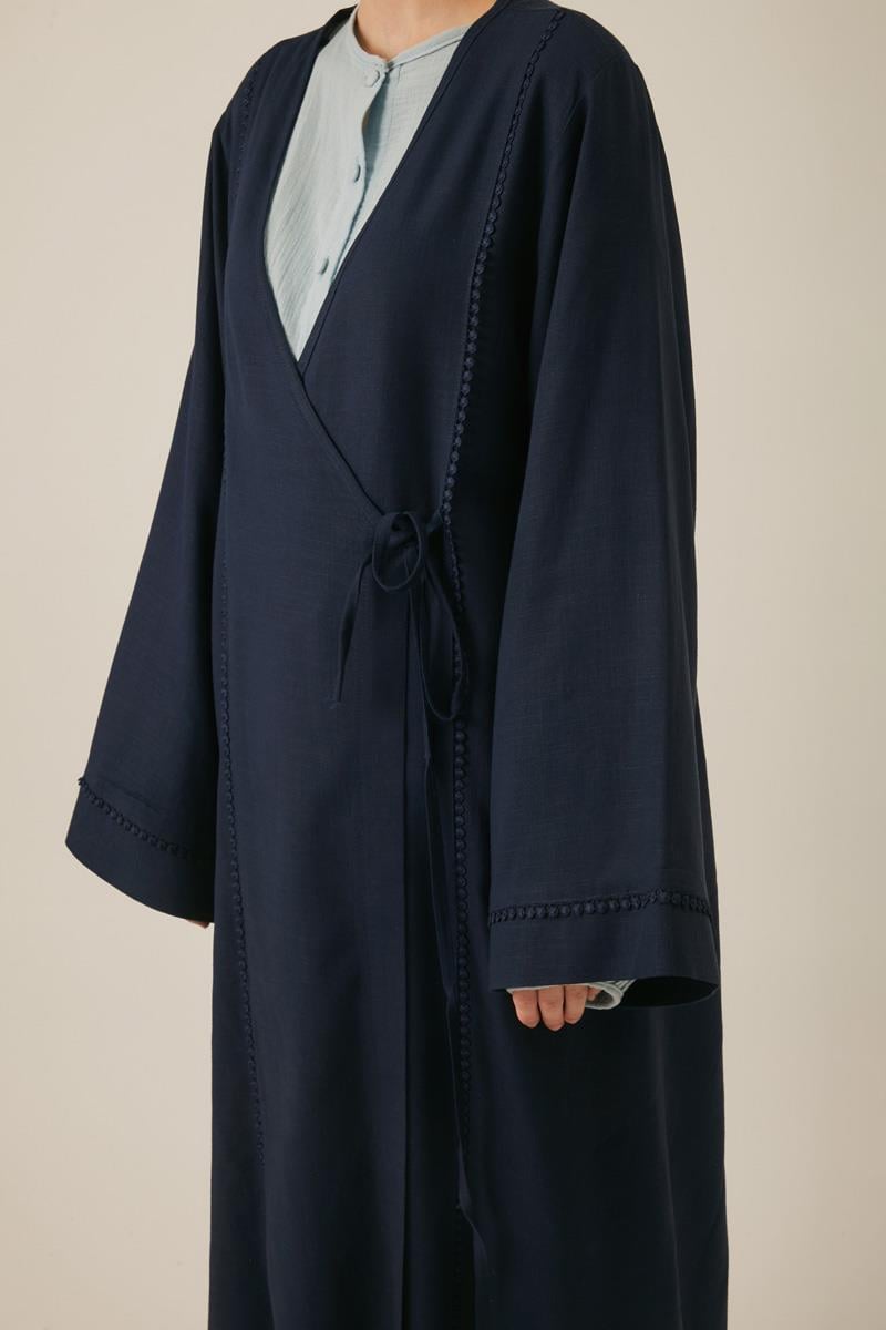 Kruvaze Keten Kimono Lacivert