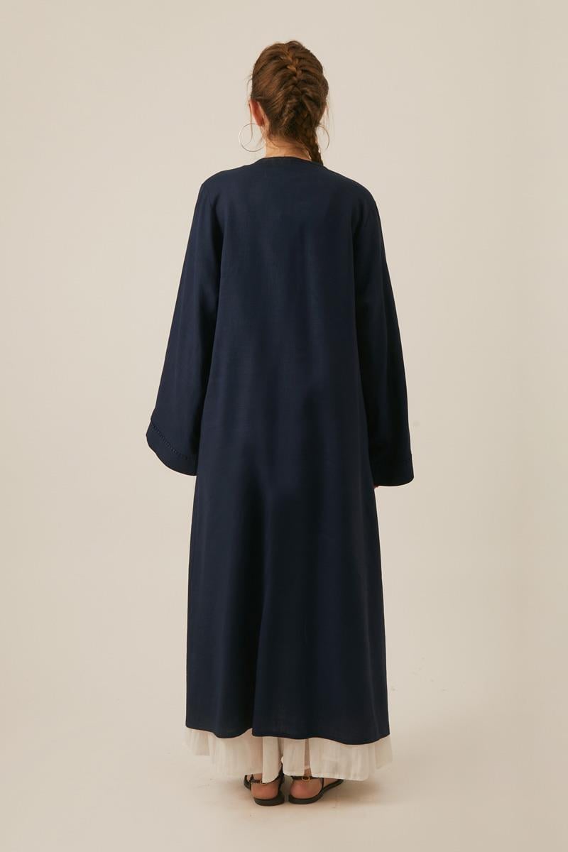 Kruvaze Keten Kimono Lacivert