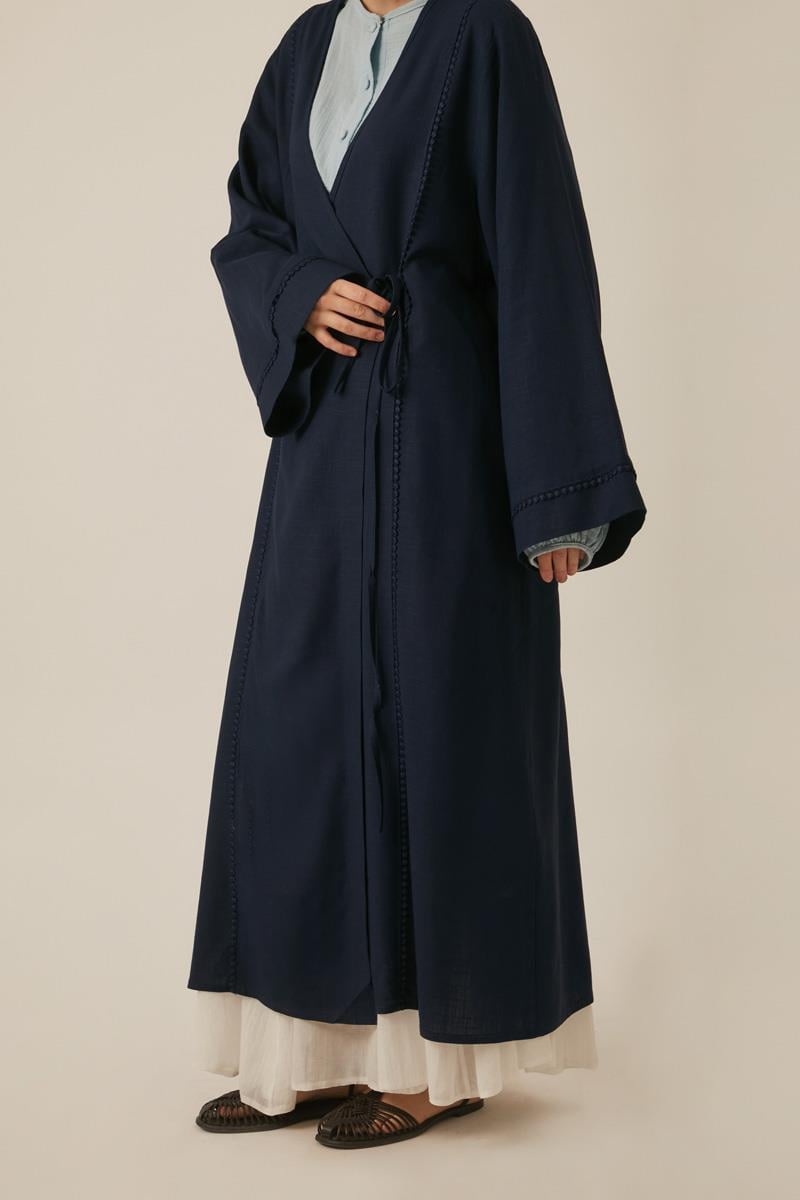 Kruvaze Keten Kimono Lacivert