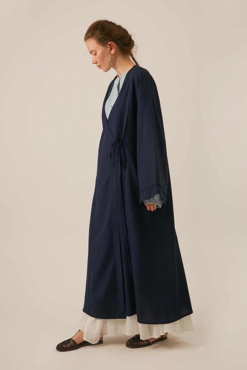 Kruvaze Keten Kimono Lacivert
