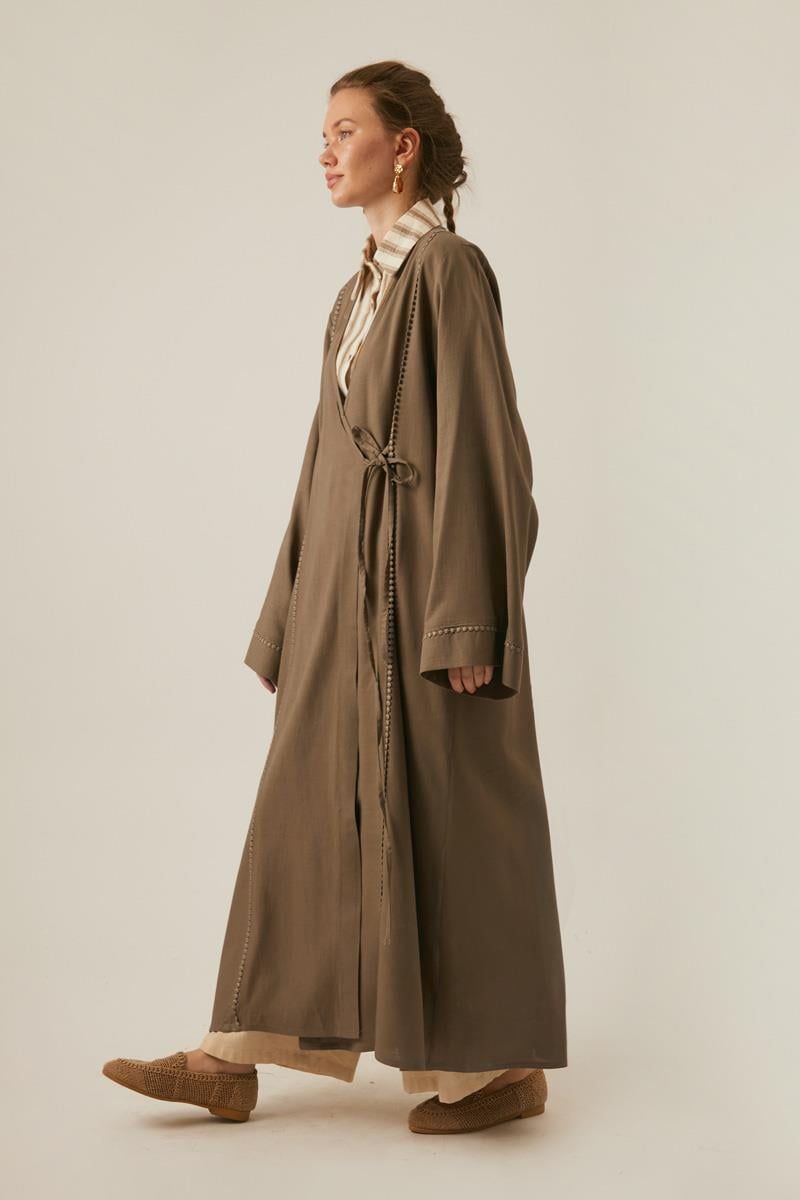 Kruvaze Keten Kimono Toprak