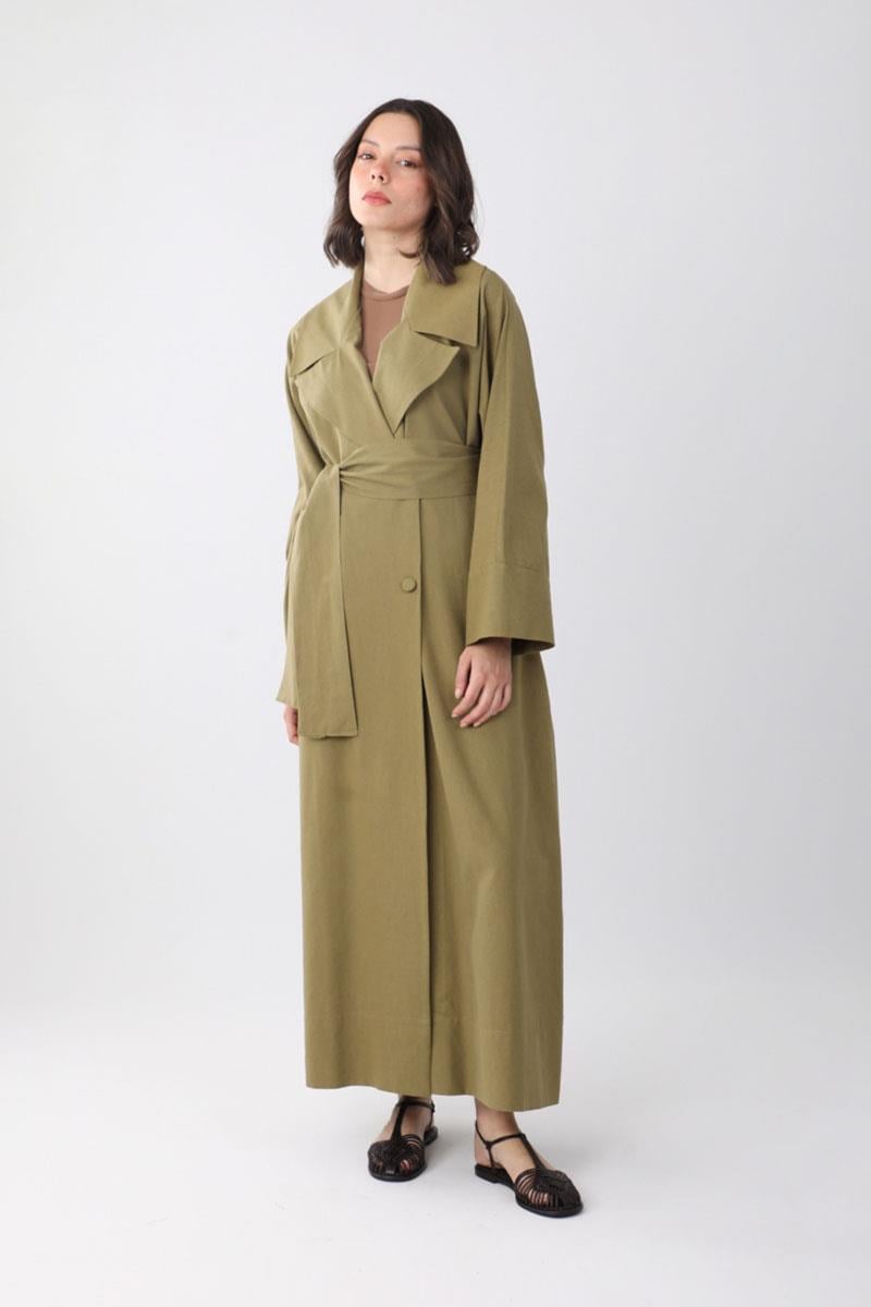 Kruvaze Keten Trenç Haki