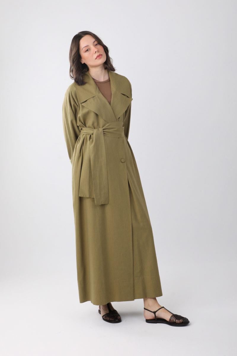 Kruvaze Keten Trenç Haki