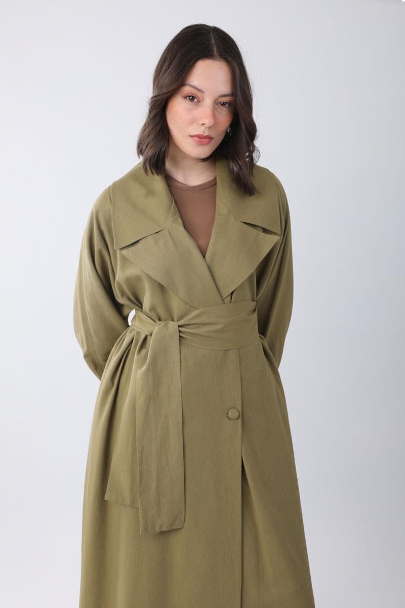 Kruvaze Keten Trenç Haki