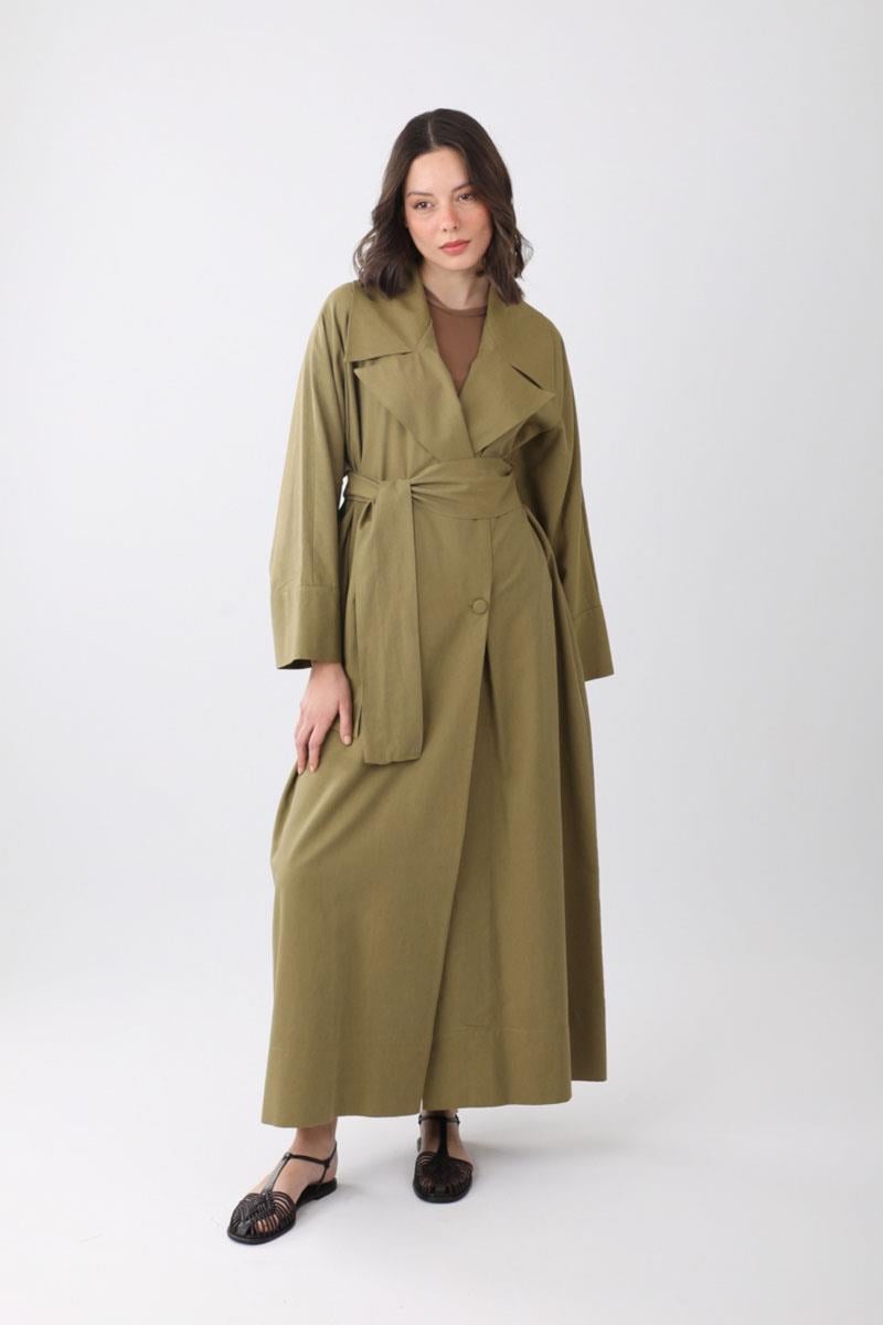 Kruvaze Keten Trenç Haki