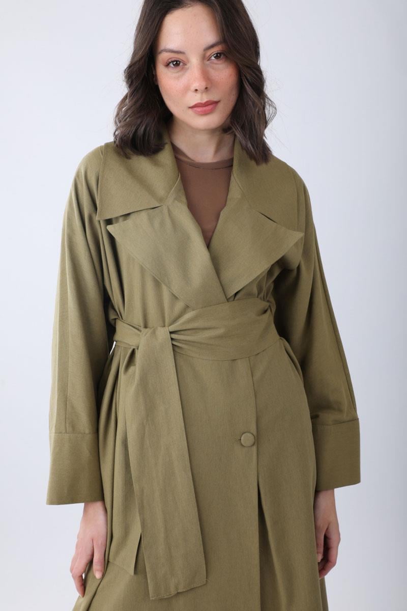 Kruvaze Keten Trenç Haki