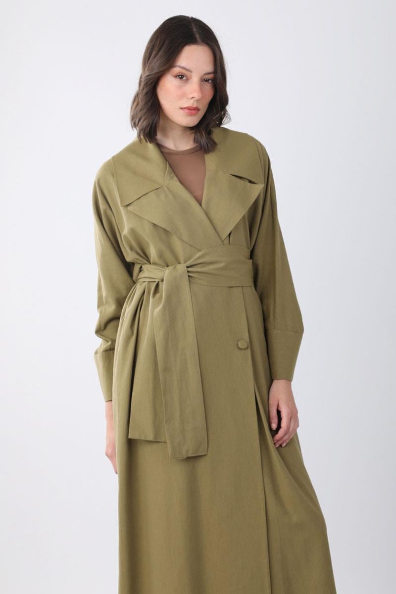 Kruvaze Keten Trenç Haki