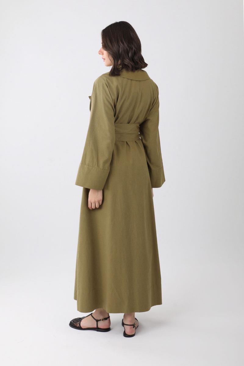 Kruvaze Keten Trenç Haki