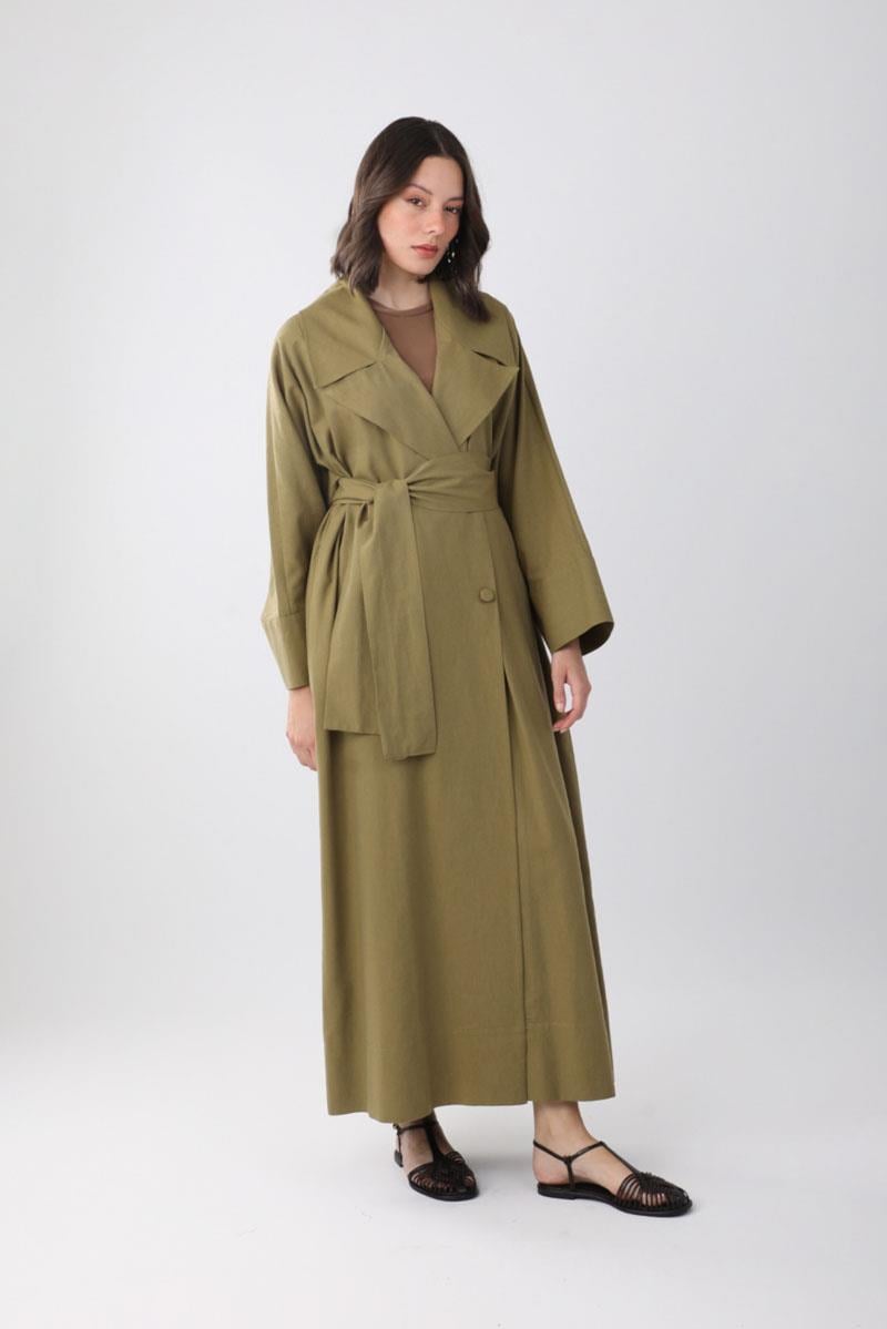 Kruvaze Keten Trenç Haki