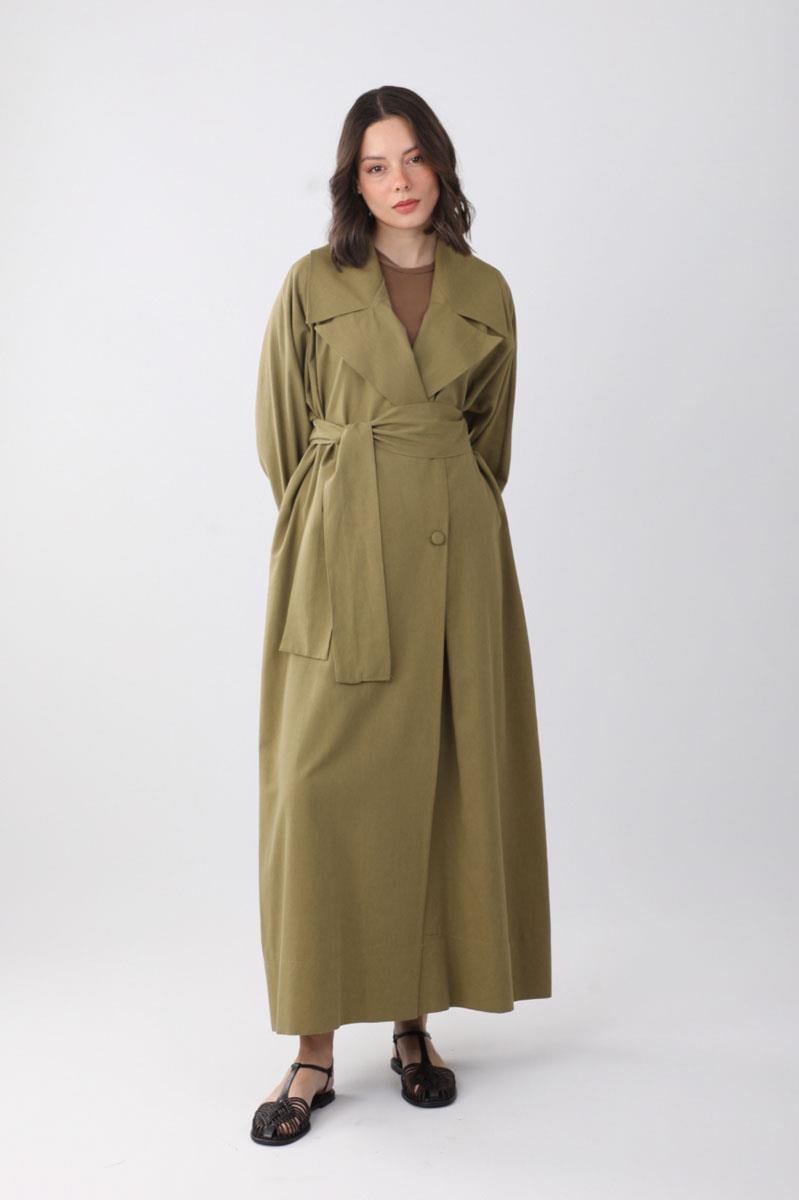 Kruvaze Keten Trenç Haki