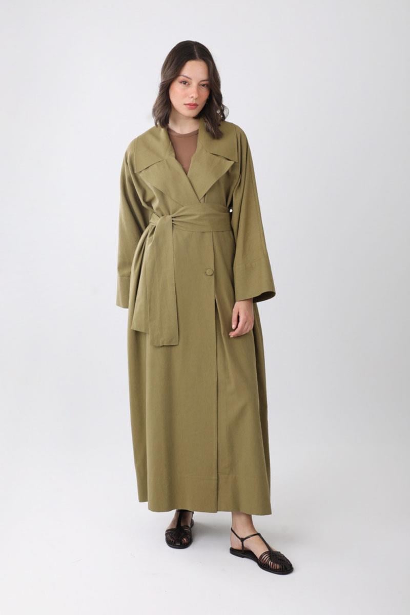 Kruvaze Keten Trenç Haki