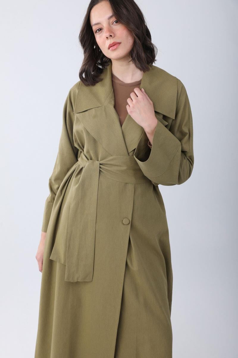 Kruvaze Keten Trenç Haki