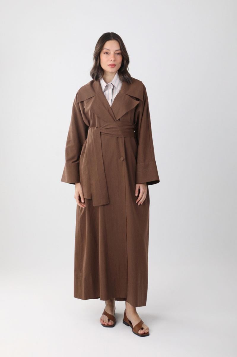 Kruvaze Keten Trenç Kahverengi