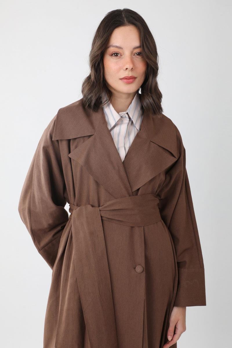 Kruvaze Keten Trenç Kahverengi