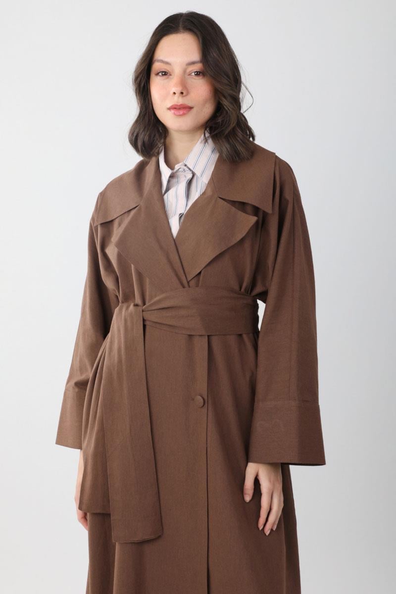 Kruvaze Keten Trenç Kahverengi