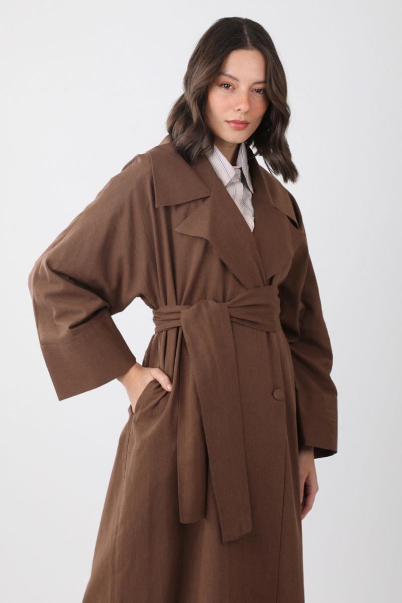 Kruvaze Keten Trenç Kahverengi