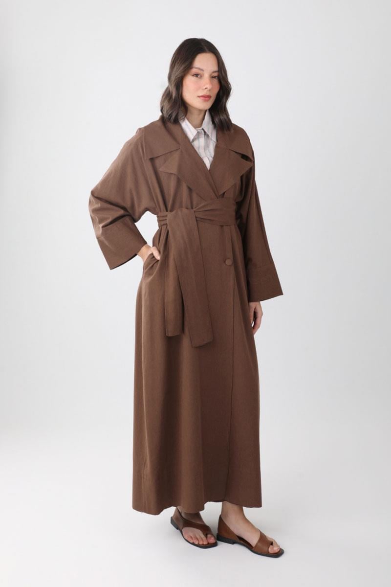 Kruvaze Keten Trenç Kahverengi