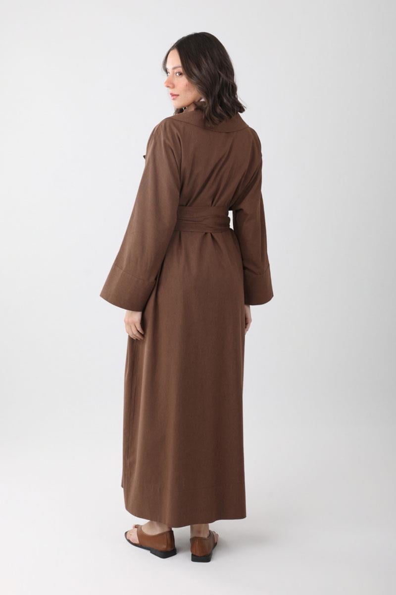 Kruvaze Keten Trenç Kahverengi