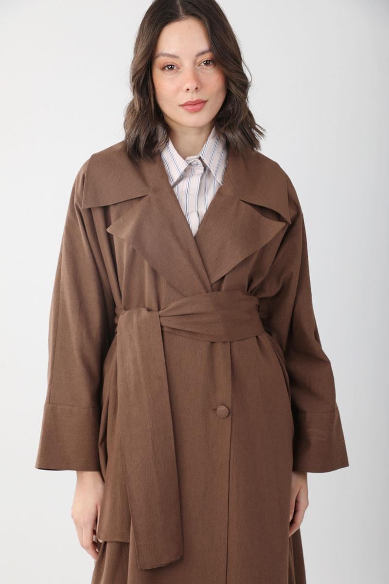 Kruvaze Keten Trenç Kahverengi