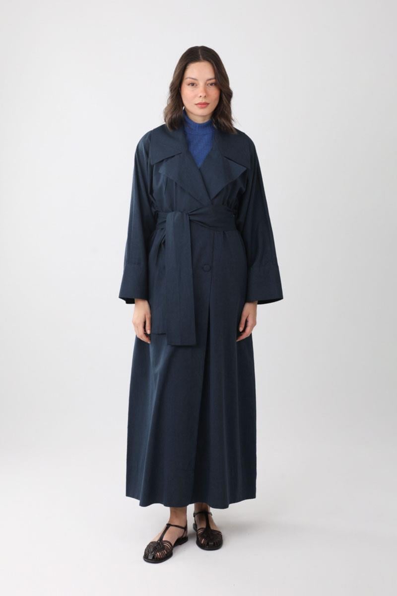 Kruvaze Keten Trenç Lacivert