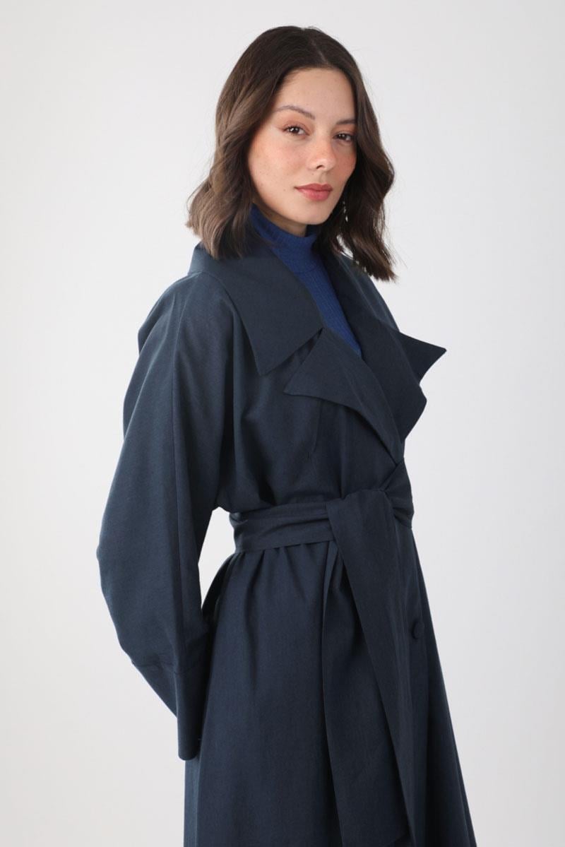 Kruvaze Keten Trenç Lacivert