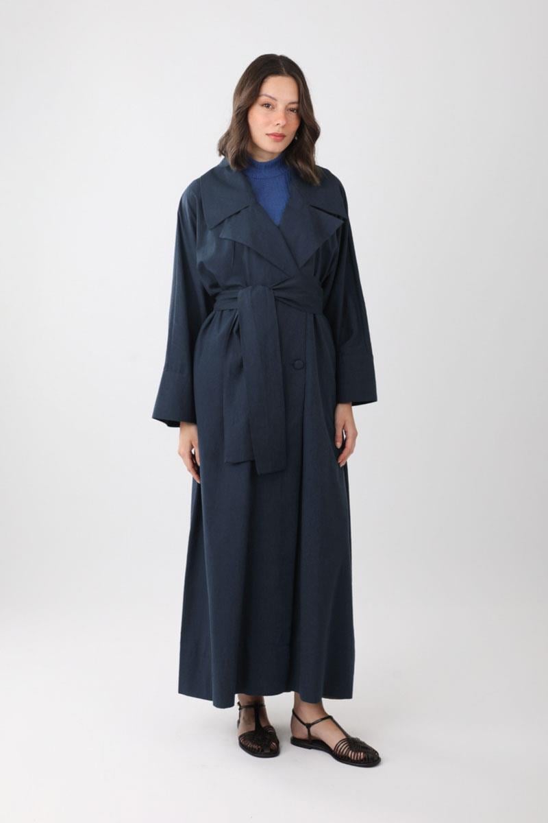 Kruvaze Keten Trenç Lacivert