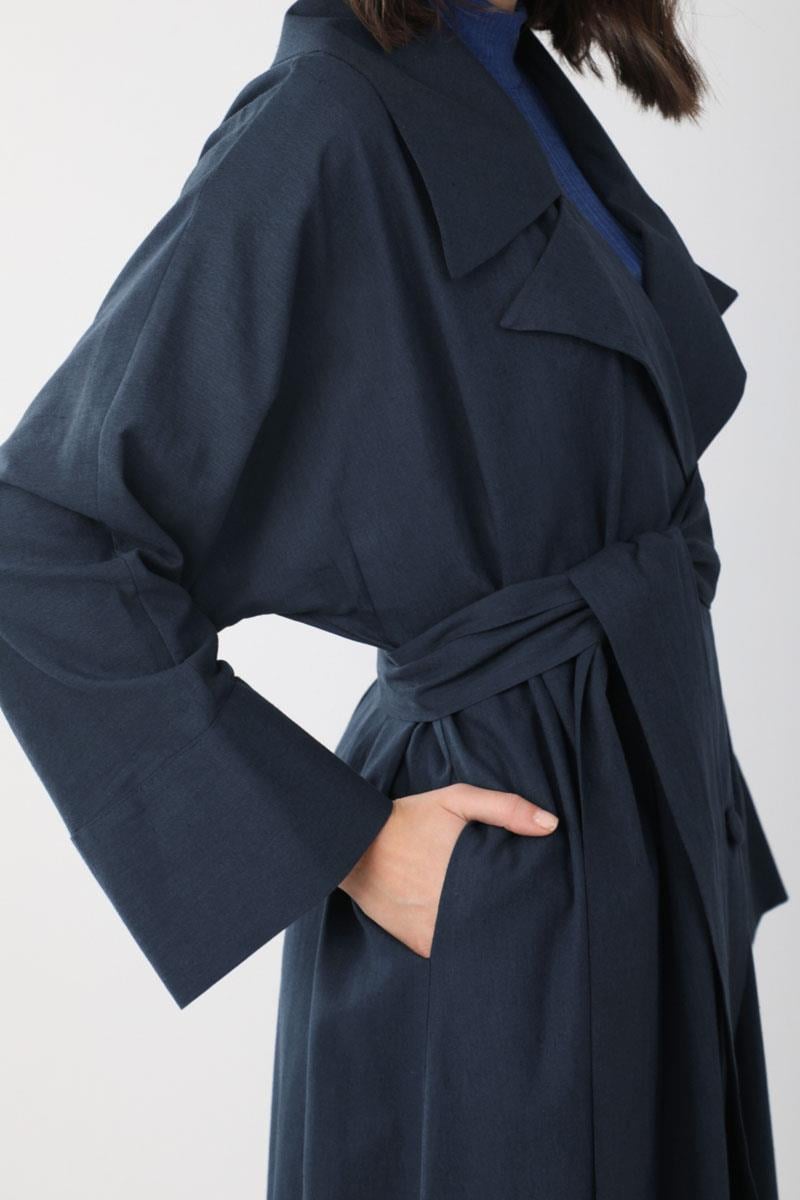 Kruvaze Keten Trenç Lacivert