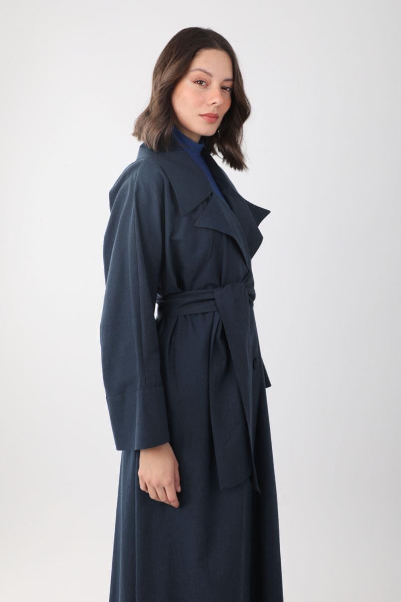 Kruvaze Keten Trenç Lacivert