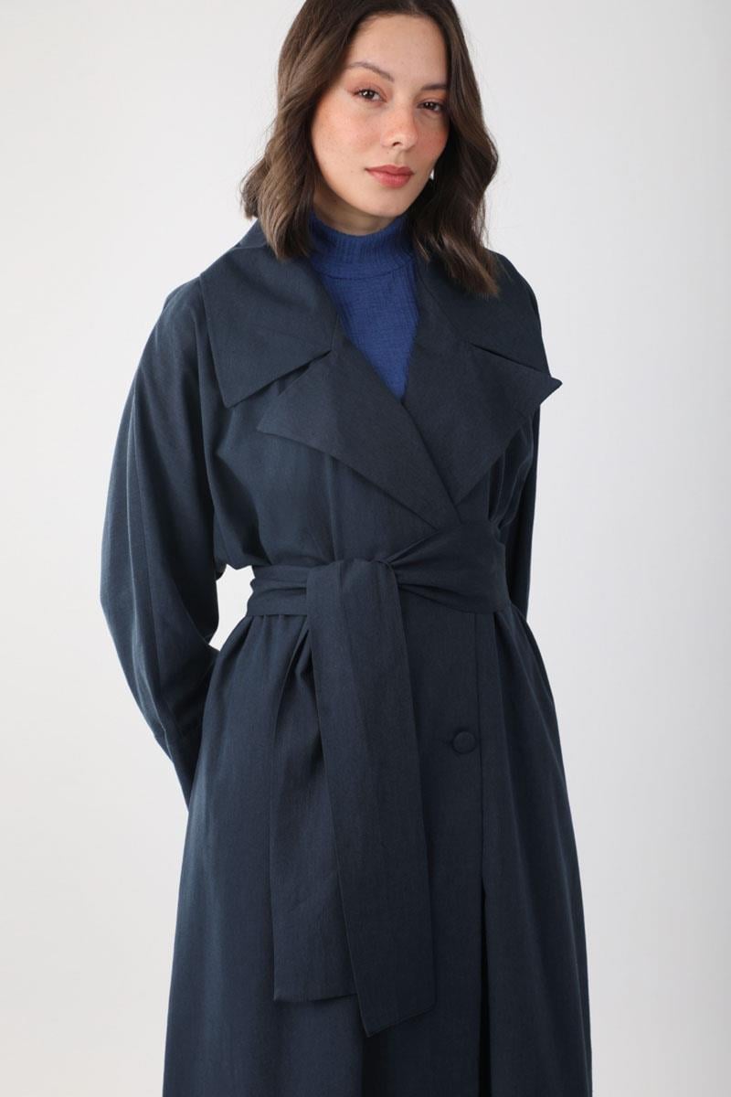 Kruvaze Keten Trenç Lacivert