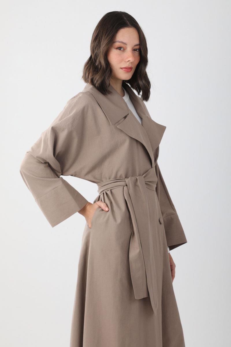 Kruvaze Keten Trenç Vizon